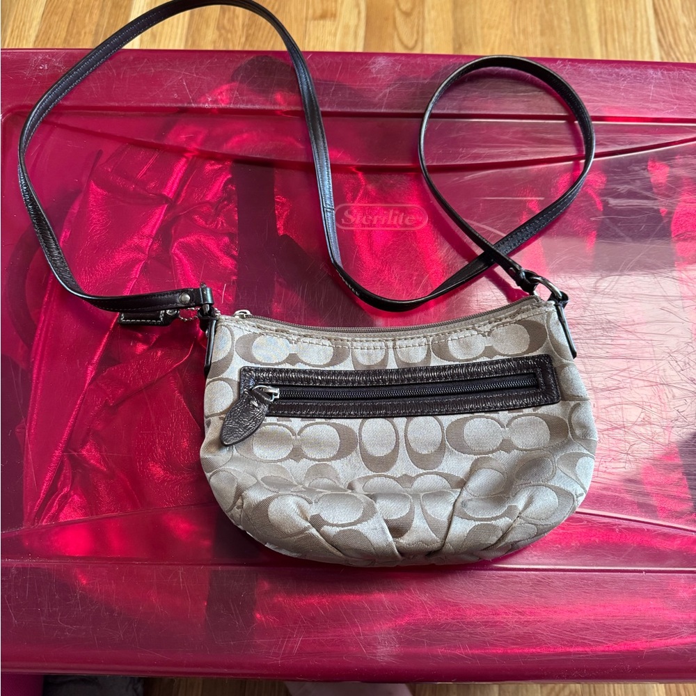 Coach Signature Beige and Brown Crossbody Bag
